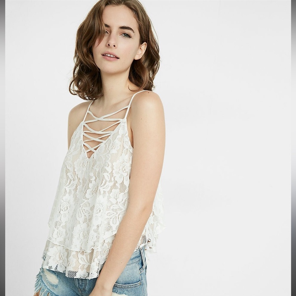 Express Lace Floral White Tank Top Size Medium